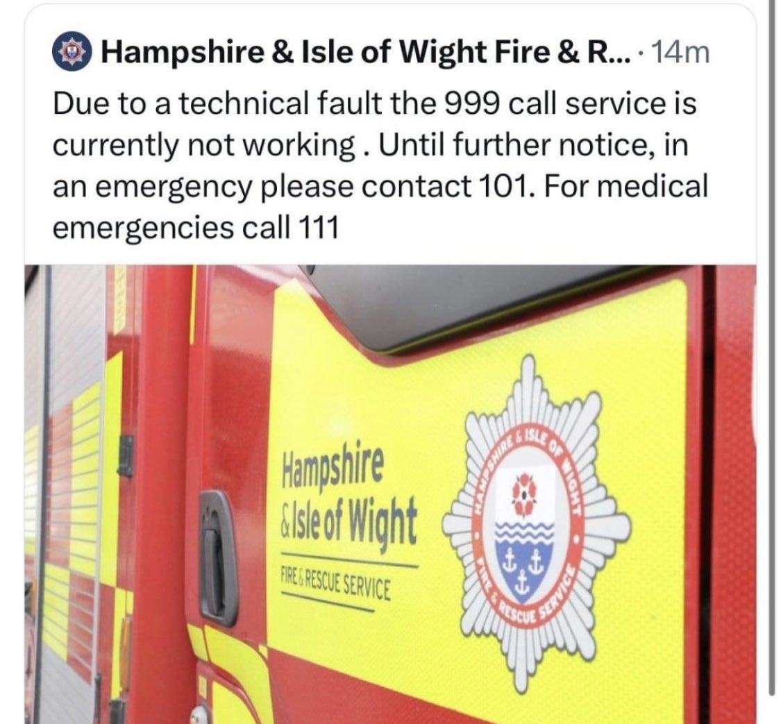 999 lines are currently out of action, we have a crew on station so you can report directly to us in the event of an emergency.