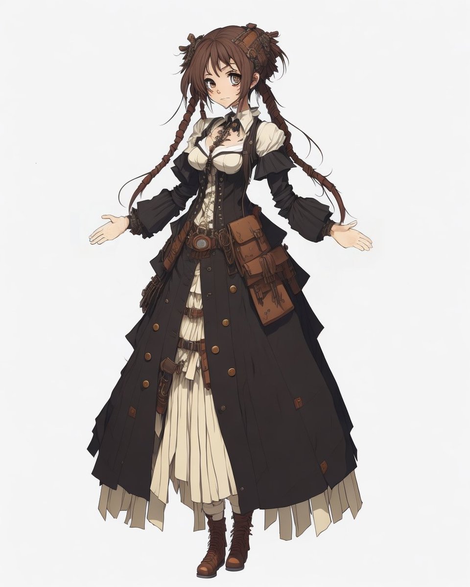 宿屋娘（仮

一般人シリーズの普通の服装に難儀。
まだ調整途中だけどこんな感じのになるか・・・
どことなくスチームパンク成分が混じってる感じだが
プロンプトのどれかに何か混じってるのかな
#aiartwork #暗黒年代記