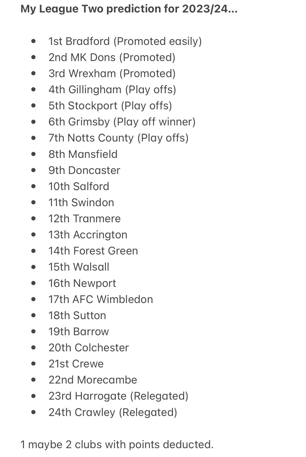 League 2 sales predictions
