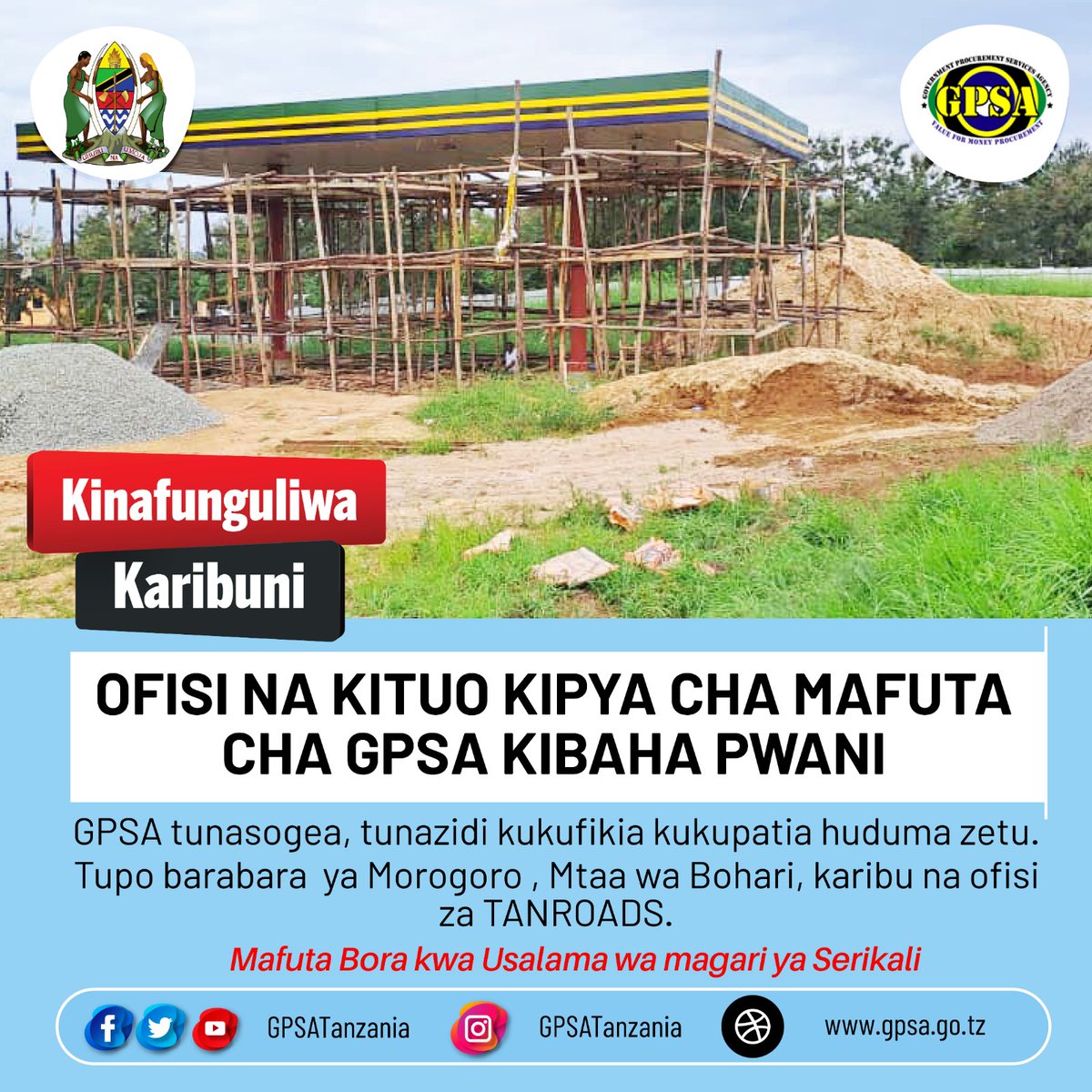 GpsaTanzania's tweet photo. Kuwa tayari kupata Huduma zetu kituo cha KIBAHA-PWANI!
#GPSATanzania #BohariKuuYaSerikali #GPSAMshindi3NBAA2021 #GIMIS #Kaziiendelee #GPSAHudumaYaMafuta #GPSAFuelService https://t.co/MFeQdWYYr6