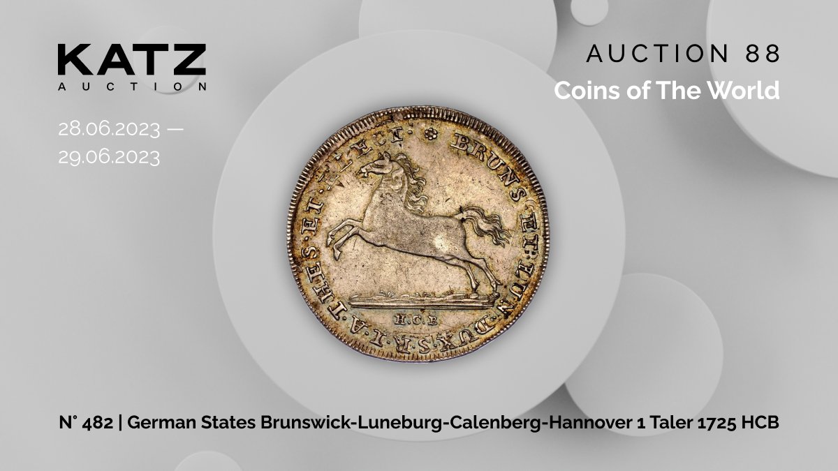 N° 482 | German States Brunswick-Luneburg-Calenberg-Hannover 1 Taler 1725 HCB
katzauction.com/lot/331506
KM# 113.3, N# 39908; Silver 28.92 g.; George I; Rare date; AUNC with nice toning

#auction #KATZauction #numismatic #coin #money #oldcoins #worldcoins #auction85 #currency