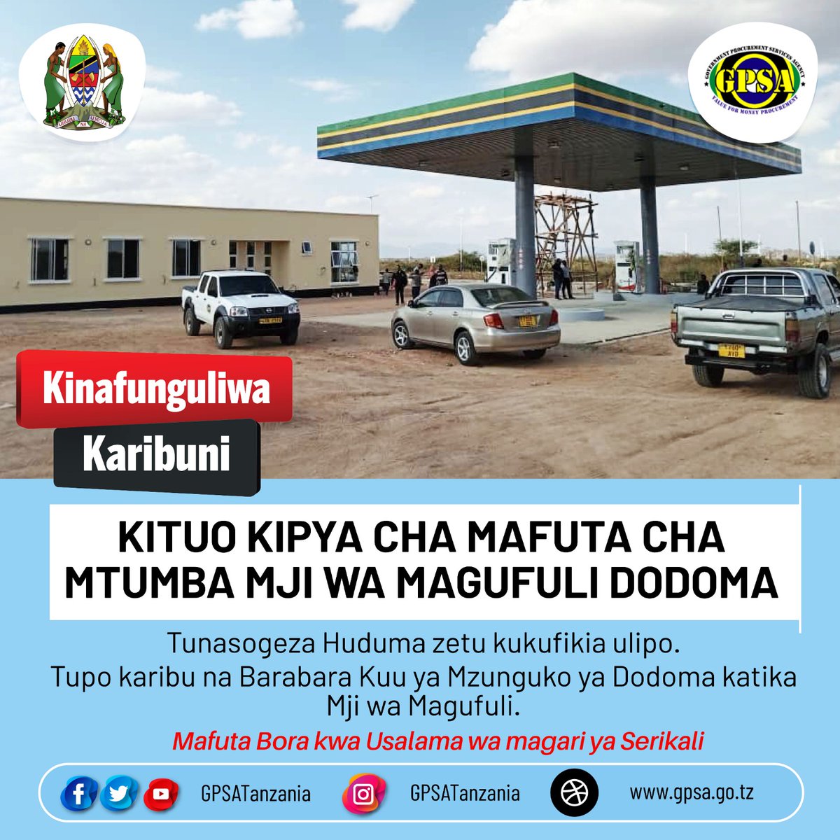 GpsaTanzania's tweet photo. Kuwa tayari kupata huduma zetu kituo cha MTUMBA-DODOMA.
#GPSATanzania #BohariKuuYaSerikali #GPSAMshindi3NBAA2021 #GIMIS #Kaziiendelee #GPSAHudumaYaMafuta #GPSAFuelService https://t.co/17R0qd9z76
