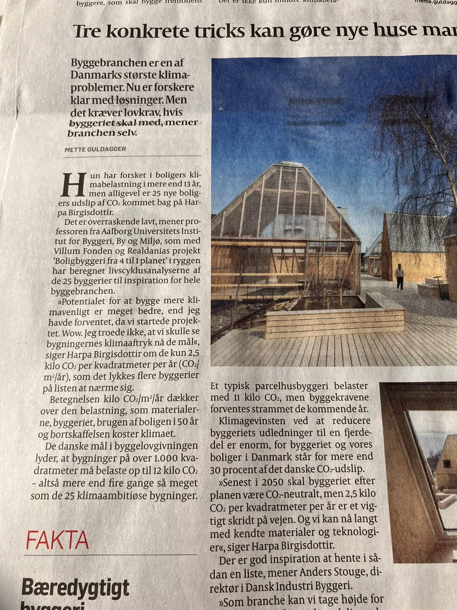 Wow. Jeg troede ikke vi ville se bygningers klimaaftryk nå de mål. Læs
👇
politiken.dk/klima/art94036…

<a href="/politiken/">Politiken</a> bringer fokus på vores forskning i Best practice cases rapport. Læs
👇
build.dk/Pages/Boligbyg…

Brug for mere formidling om klima #rydfladenforklimaet #ClimateEmergency