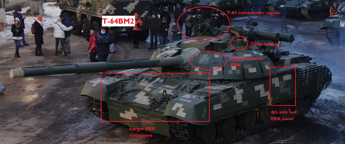 (25/25) T-64BM2s can be recognised from the BM Bulat by their ERA containers (which can take Kontakt-5 4S22 elements or Nizh shaped charge arrays), as well as other features highlighted here.