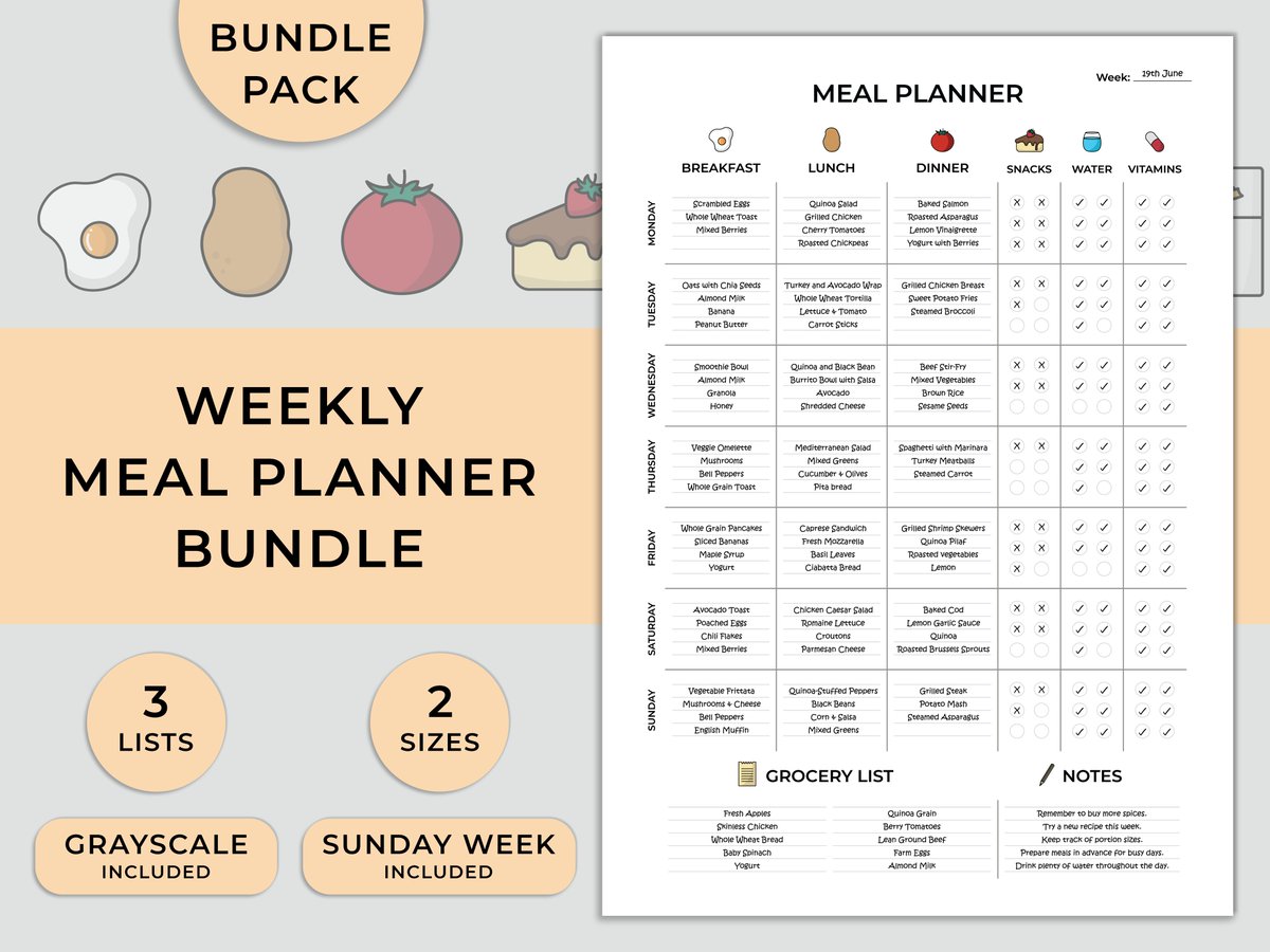 Attention all foodies and potato lovers 🥔📝

Introducing our first digital product on Etsy: Printable Meal Planner Bundle Pack, the ultimate tool to master your meals and conquer your goals 💪✨

#MealPlanner #FoodDiary #HealthyEating #MealPrep