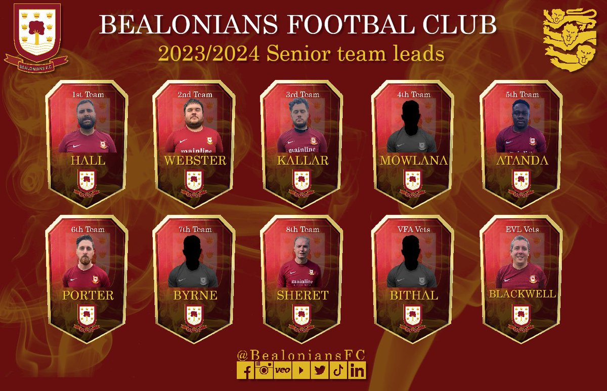 #BealsFC are #proud to announce our 2023/24 season senior team leads.

Stay tuned for pre season training updates.

#BealsFC #Grassrootsfootball #Football #Footballforall #Weonlydopositive #Essex #London #getinvolved #morethanjustafootballclub