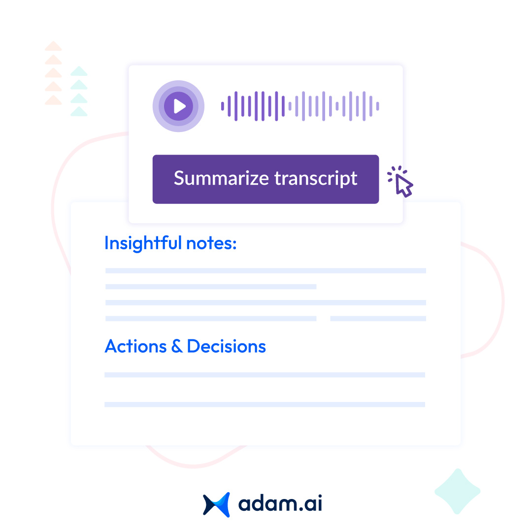 Someone missed the meeting? No problem.
Stay in the know by post-meeting recaps generated by our AI assistant.
Try adam.ai for free now! adam.ai

#meetings #remotemeetings #remotework #virtualmeetings #AI #Artificialintelligence #meetingminutes