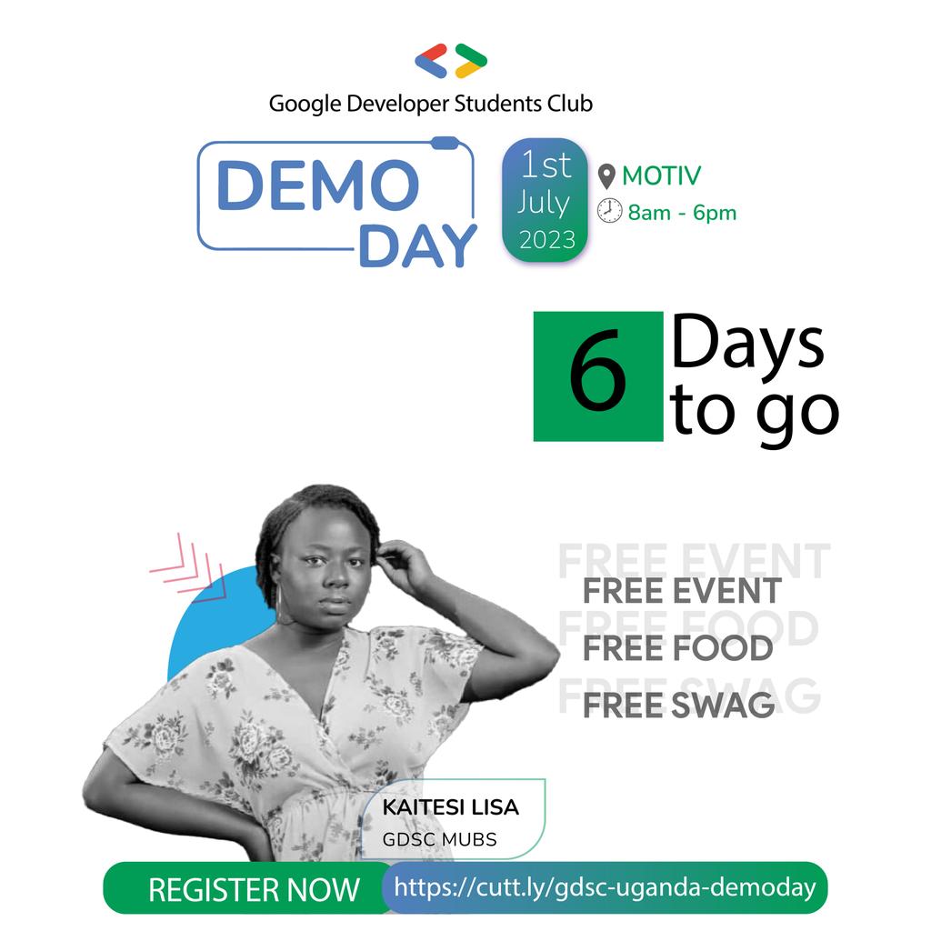 📢 Join us at *DemoDay!* 🎉

🌟 Free event , Free swag, free food! 🎁🍔
🤝 Connect with experts, gain insights. 💡
Register Now cutt.ly/gdsc-uganda-de…

📆 Date: 1st July 2023
🕒 Time: 8AM - 6PM
📍 Location: Motiv, Bugolobi
🎊 Happening in 6days ⏳