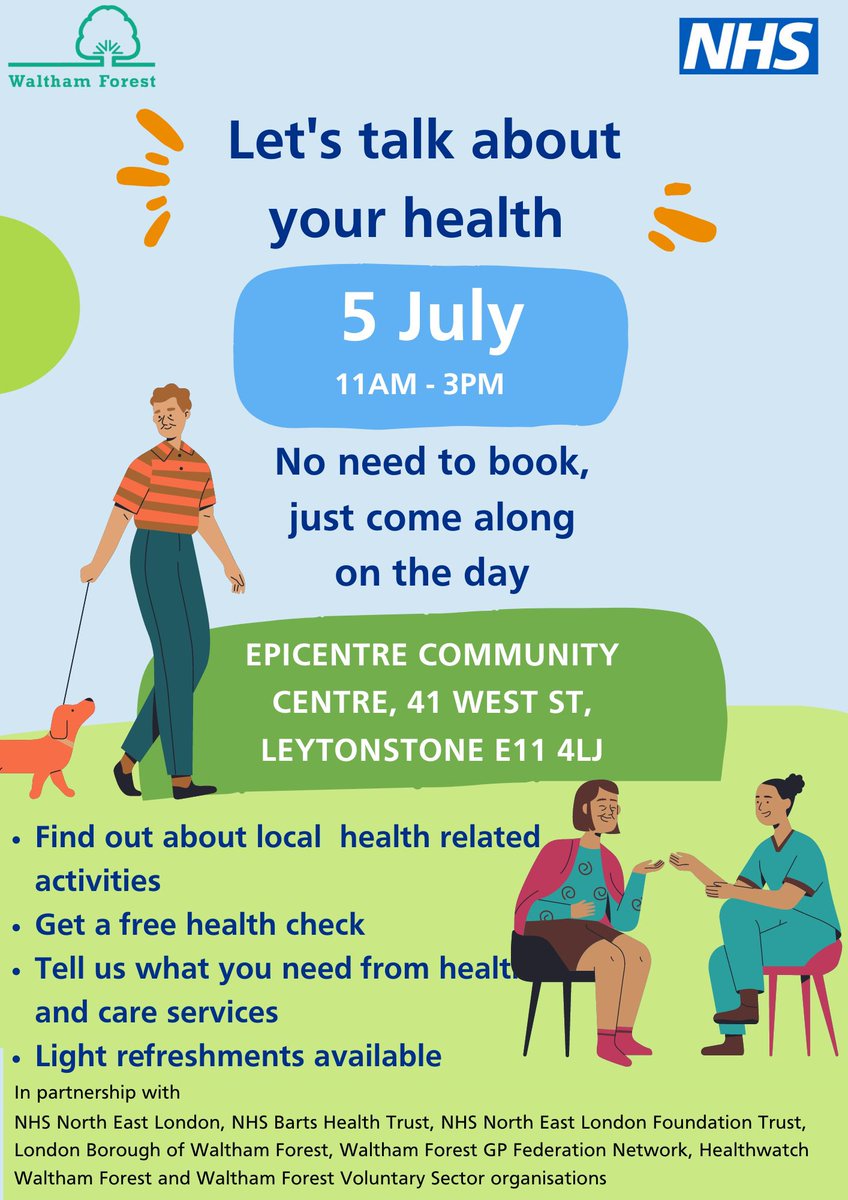 Please join us in Waltham Forest on the 5th July to talk all things health @wfcouncil @NHS_NELondon @NELFT