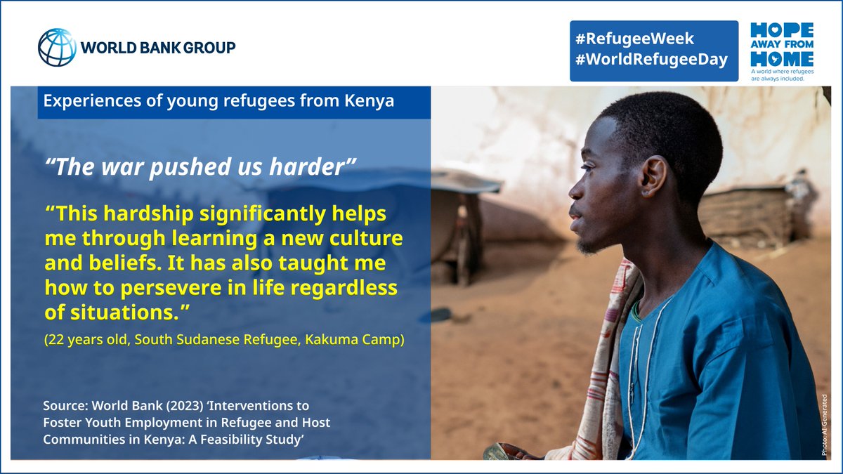 Inspired by the stories of young refugees in #Kenya who are overcoming challenges, embracing opportunities, and contributing to the social and economic fabric of their communities 💙 Read more: wrld.bg/bEqy50OUSh7 #RefugeeWeek