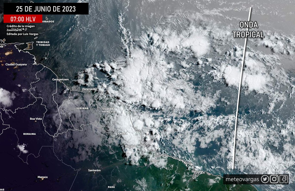 #25Jun Luego de Bret, el próximo sistema a tener en cuenta es la Onda Tropical que avanza en el Atlántico central tropical. Aunque no tiene perspectiva ciclónica, es una onda robusta que llegará al este de Venezuela el martes en la tarde/noche y nos producirá lluvias