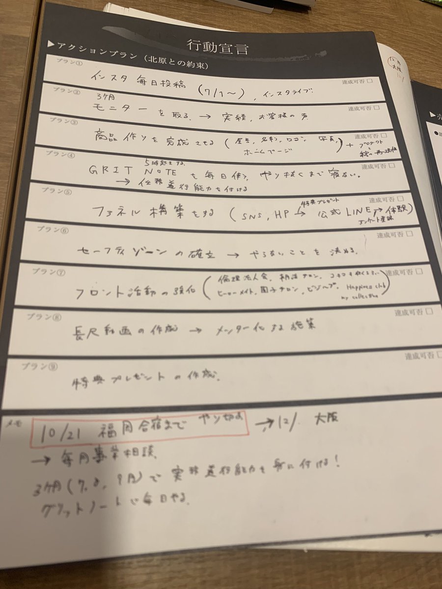 t1016_m's tweet photo. 6/24 精神と時の部屋 東京日帰り合宿
参加してきました✨

北原さん含め運営の皆様ありがとうございました！！

3ヶ月後の10月の福岡合宿に向けて
アクションプラン決めたので、
やり抜く姿勢身に付ける！

GRIT NOTEもゲットしたし、毎日強くなる🔥

ゆりにこさんとも吉田さんとも会えたのうれし😆 https://t.co/47RptH7UkT
