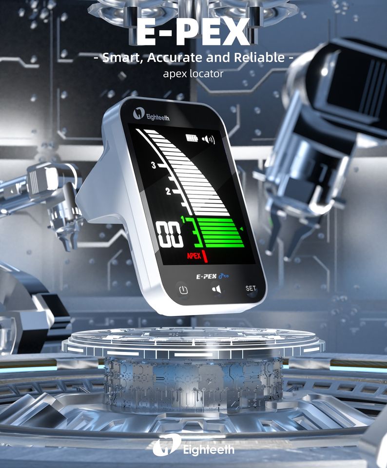 Eighteeth apex locator-𝐄-𝐏𝐄𝐗
📷📷𝗦𝗺𝗮𝗿𝘁, 𝗔𝗰𝗰𝘂𝗿𝗮𝘁𝗲 𝗮𝗻𝗱 𝗥𝗲𝗹𝗶𝗮𝗯𝗹𝗲
-Imported AI High-Speed Chip
-Advanced Multi-frequency Technology
-High Precision in Wet &amp; Dry Canals
-Automatic Calibration
-Large 3.5'' LCD Display
-Compact Size &amp; Stable Design
#Eighteeth