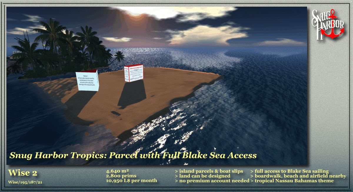 DariahRaynier's tweet photo. Beaches and Islands of #SnugHarbor Tropics.

Create your home in #SecondLife in the spirit of Nassau Bahamas. 
Develop your land and enjoy our community with its tropical theme.
Full access to Blake Sea sailing regions.
See it here:
https://t.co/wpDi2tgiKK https://t.co/IabYkeP4xk