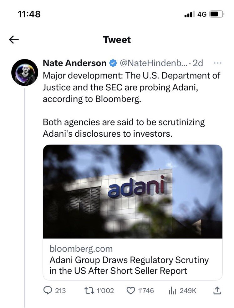 THREAD: How Modi is Cheating India for his Personal Agenda and Greed for Power.
1. The News just came out that US Department of Justice will Probe Adani. Most likely Modi knew this before