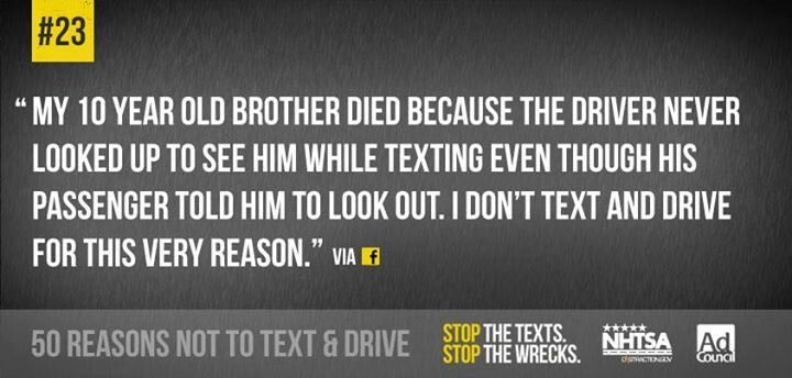 OConnorShane's tweet photo. You don’t need to create your own reason to not text while driving. There are already plenty of reasons. #RoadSafety https://t.co/JIVc30o1Yh