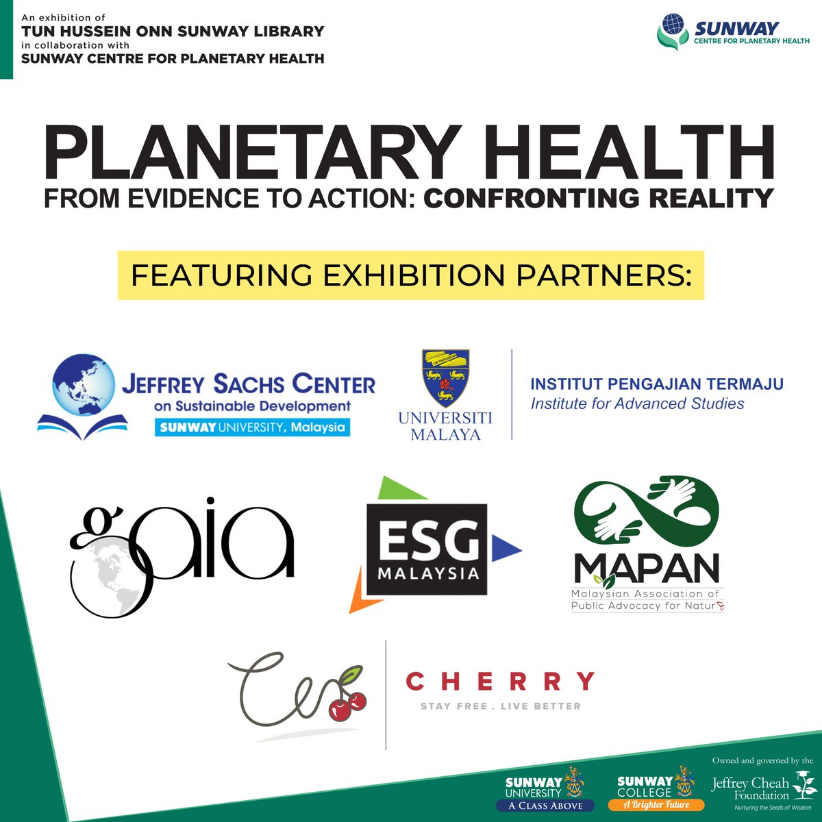 ⌛ Just 2 days left! 

We're excited to have these incredible exhibition partners joining us! So don't miss out and join us! 🙌

[This event is open to public]

#PlanetaryHealth #SunwayCPH #SunwayUniversity #MostHappeningCampus #PHAM2024 #SunULibraryExhibition2023 @SunwayU