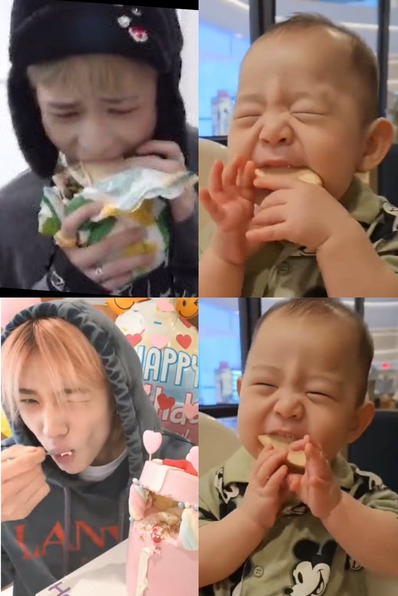 baby rowoon has the same eating habit as hyunjin oh my god he is indeed hyunjin's son 😭😭😭