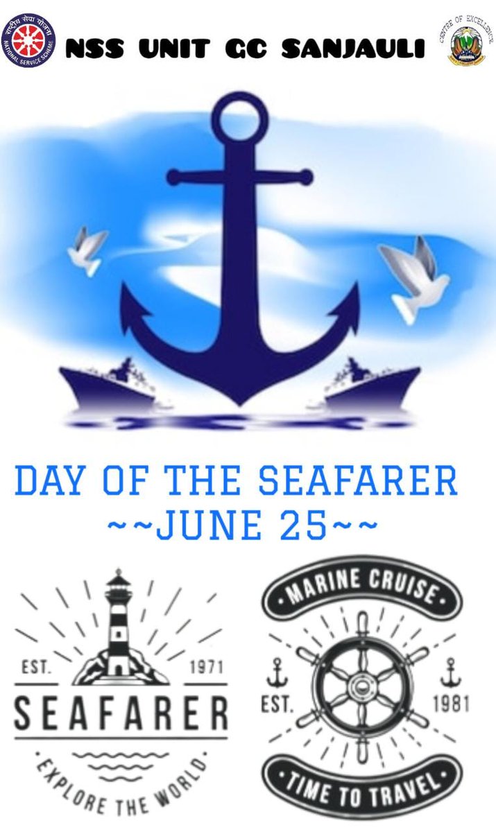 “At sea I learned how LITTLE a person NEEDS, not how MUCH.”                   - Robin Lee Graham
NSS UNIT GC SANJAULI wishes y’all HAPPY DAY OF THE SEAFARER. 
@_NSSIndia @NSSRDChandigarh @NssrdD @ConnectingNss  @HimachalNss @PMOIndia @ianuragthakur @YASMinistry @UnaNYKHP