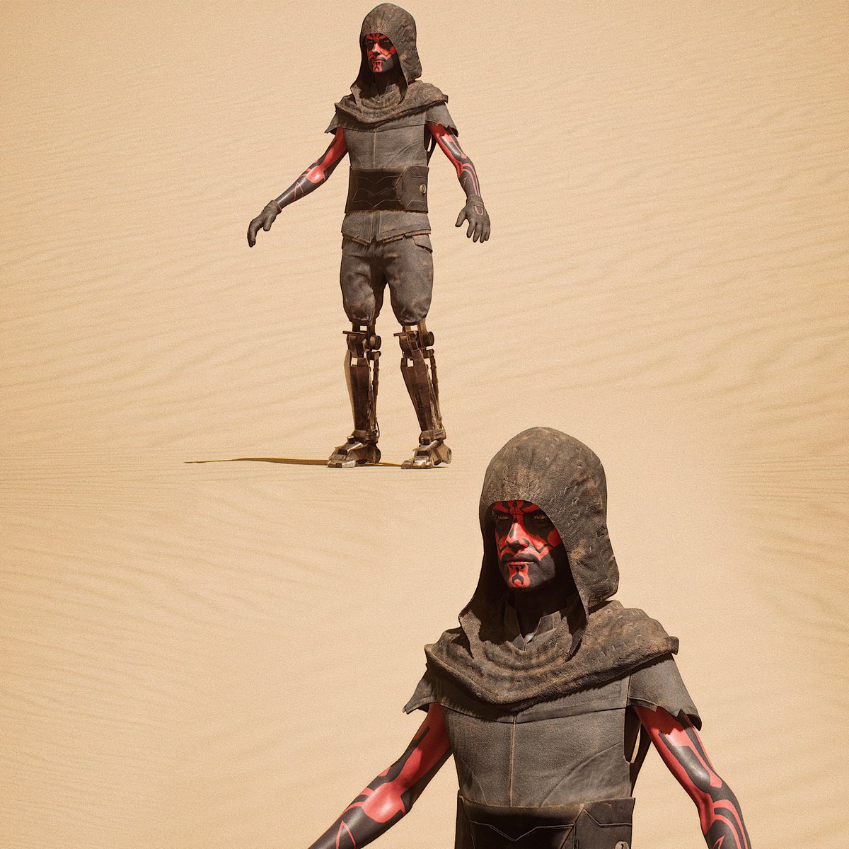 Slowly but surely making progress on this still in my offtime. First pass done for his costume and legs. #ue5 #metahuman #substancepainter #c4d #blender #starwars #darthmaul