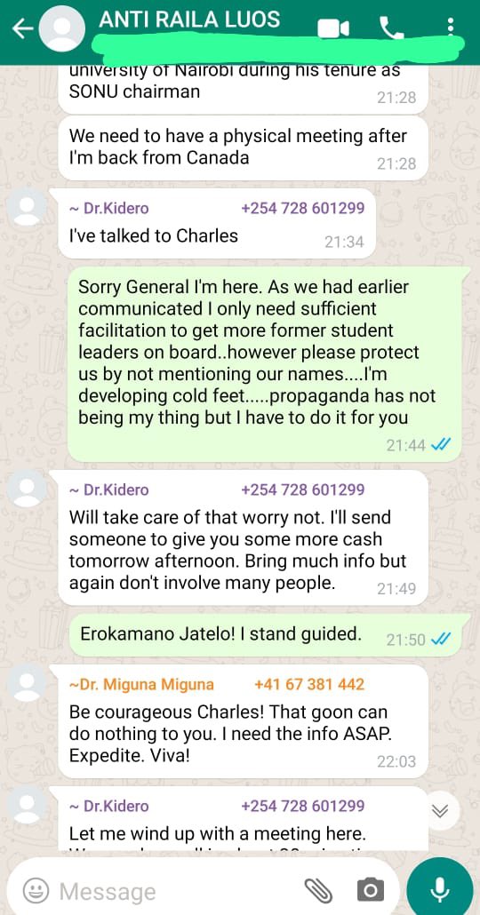 AlinurMohamed_'s tweet image. Leaked conversation between Miguna Miguna, Evans Kidero, and Charles on why they are fighting Embakasi East MP Babu Owino.