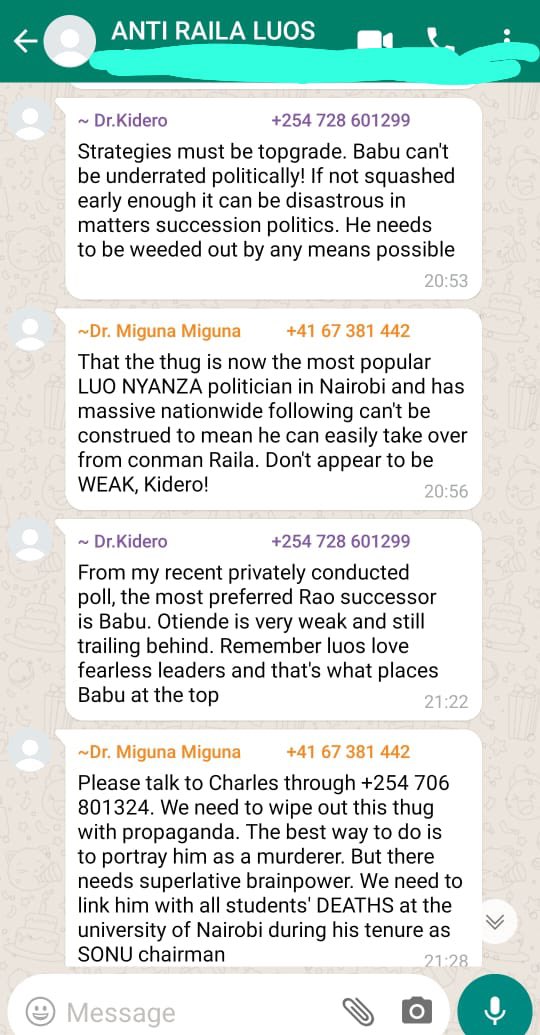 AlinurMohamed_'s tweet image. Leaked conversation between Miguna Miguna, Evans Kidero, and Charles on why they are fighting Embakasi East MP Babu Owino.