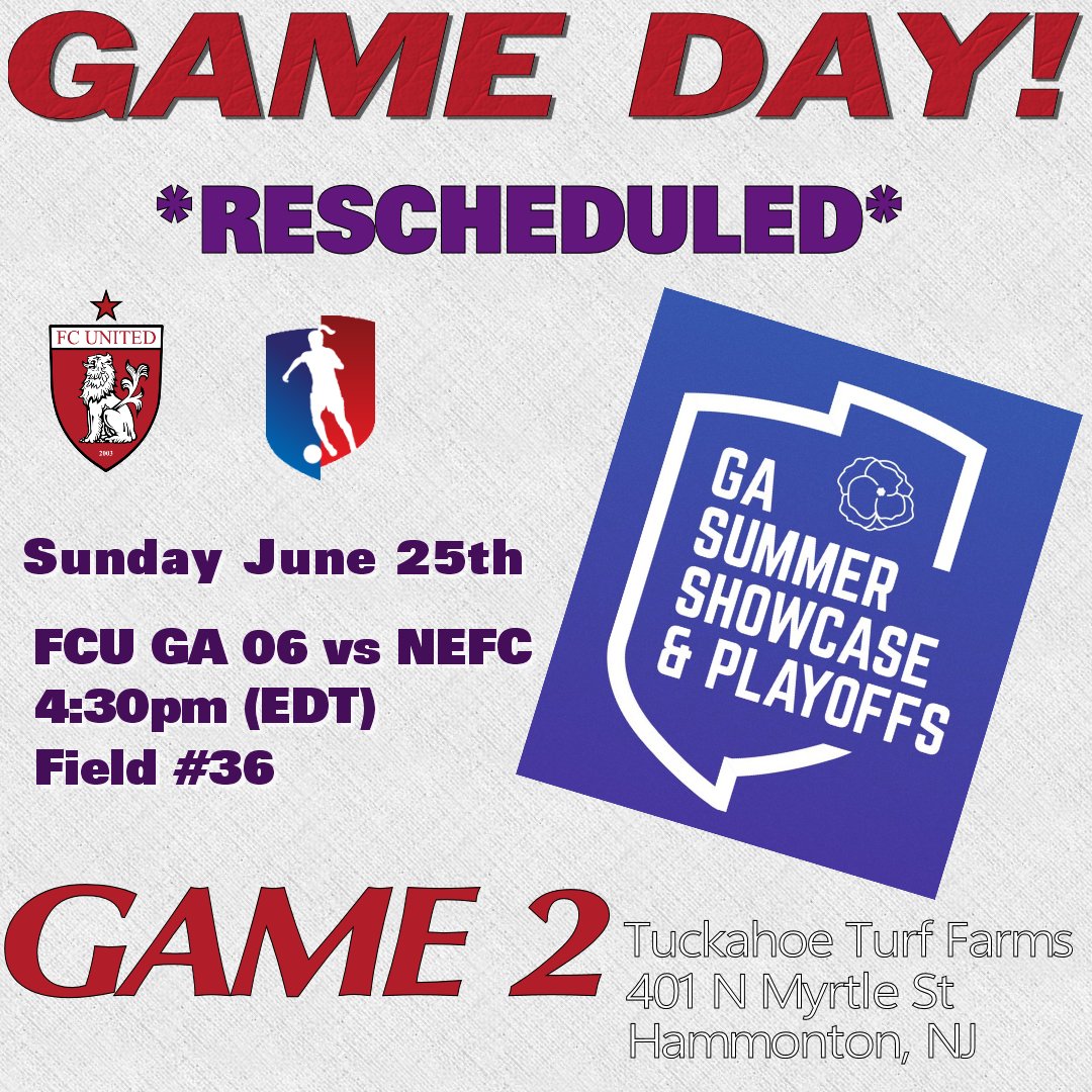 Our game 2 has been rescheduled for 4:30 (EDT) today!

We're watching the ☁️☁️☁️but remain hopeful!

Now your afternoon plans are set!

<a href="/ChicagoFCUnited/">Chicago FC United</a> 
<a href="/GAcademyLeague/">Girls Academy</a> 
<a href="/ImYouthSoccer/">ECNL/GA/Recruiting/College Soccer</a> 
<a href="/TopDrawerSoccer/">TopDrawerSoccer</a> 
<a href="/TheSoccerWire/">SoccerWire</a>