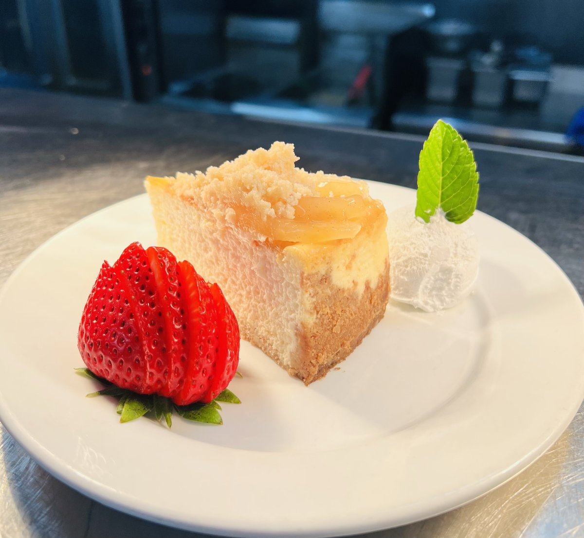 New Cheesecake Alert! 
Apple Crumb Cheesecake at Twisted Oak from Tiff's Cheesecakes! #twistedoaktavern #tiffscheesecakes