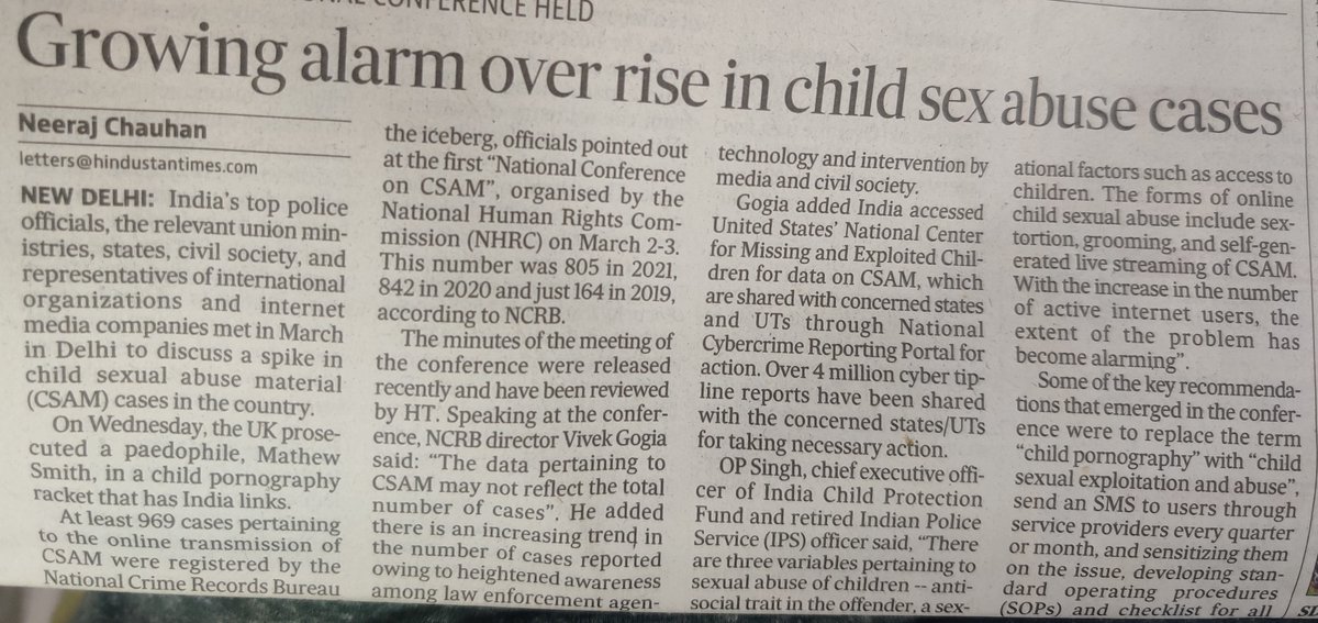 BhandariMala's tweet photo. As digitalization booms,children are exposed to greater vulnerabilities &amp; abuse. Material on CSA, available abundant on internet needs urgent attention-NHRC
Strengthen child protection mechanism through spread of awareness, direct support,&amp; strict adherence to POCSO-HT20 June23 https://t.co/SnkshVUQPW