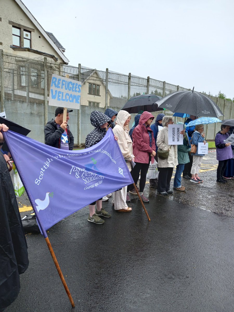 justcarol12's tweet photo. At Dungavel today for a solidarity gathering remembering all Asylum Seekers detained behind those bars. Moving speech by Archbishop Nolan Thanks to @Arthurwest7West for organising & @JandPScotland #RefugeesWelcome #RefugeesWelcome #CloseDungavel https://t.co/FVua1UgfGX