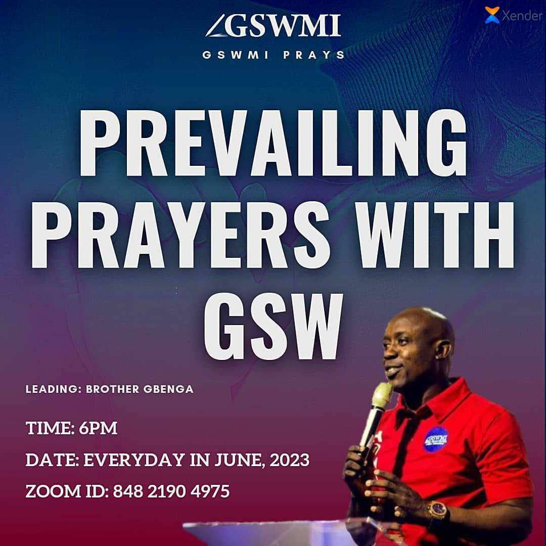 GSWMI PREVAILING PRAYERS PRAYER CHAIN

Please join PREVAILING PRAYERS & NIGHT OF GLORY 

*Bro GSW is ministering NOW, PLUG IN!!!*

You are invited to a Zoom webinar.
When: 01JUN - 30JUN, 2023 
Time: Ongoing

Please click the link below to join the webinar:
us06web.zoom.us/j/84821904975…