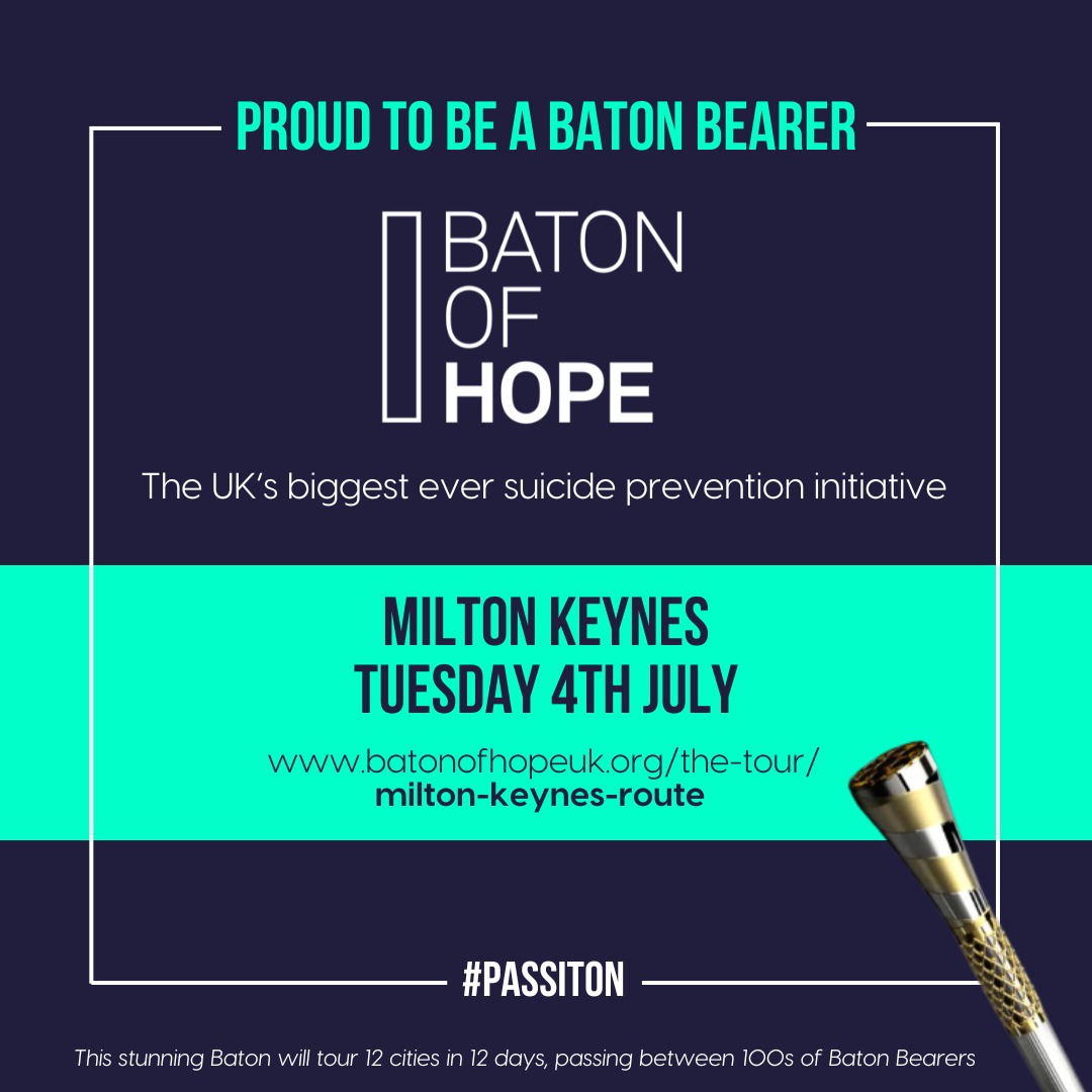 I'm a baton bearer in #MiltonKeynes on 4th July. #BatonofHope