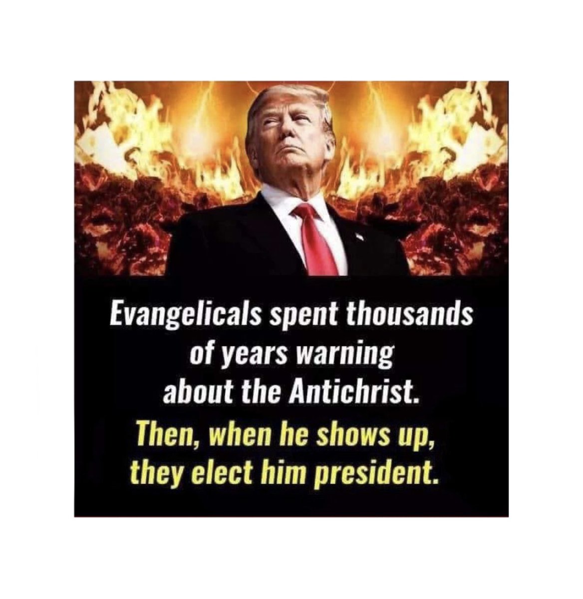 “Evangelicals” can not be allowed to shove another antichrist presidency down America’s throat. #VoteBlueToSaveAmericaFromTrump