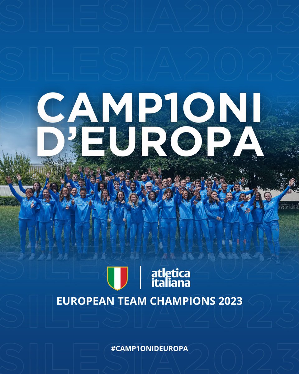 🏆 𝗦𝗜𝗔𝗠𝗢 𝗜 𝗖𝗔𝗠𝗣𝗜𝗢𝗡𝗜 𝗗’𝗘𝗨𝗥𝗢𝗣𝗔!!!!
#CAMP1ONIDEUROPA 

Per la prima volta nella storia l’Italia conquista la Coppa Europa-Europei a squadre!  😍 Non era mai accaduto nelle precedenti 38 edizioni a partire dal 1965! 🇮🇹 È il trionfo di tutta l’Atletica Italiana