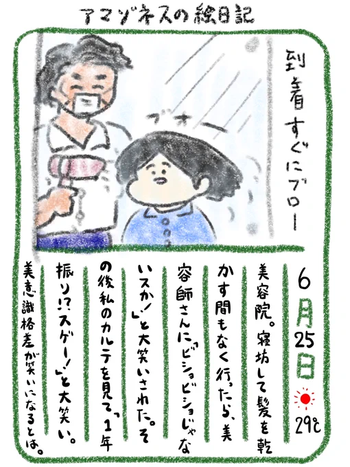 【絵日記】髪の毛洗ってから行った