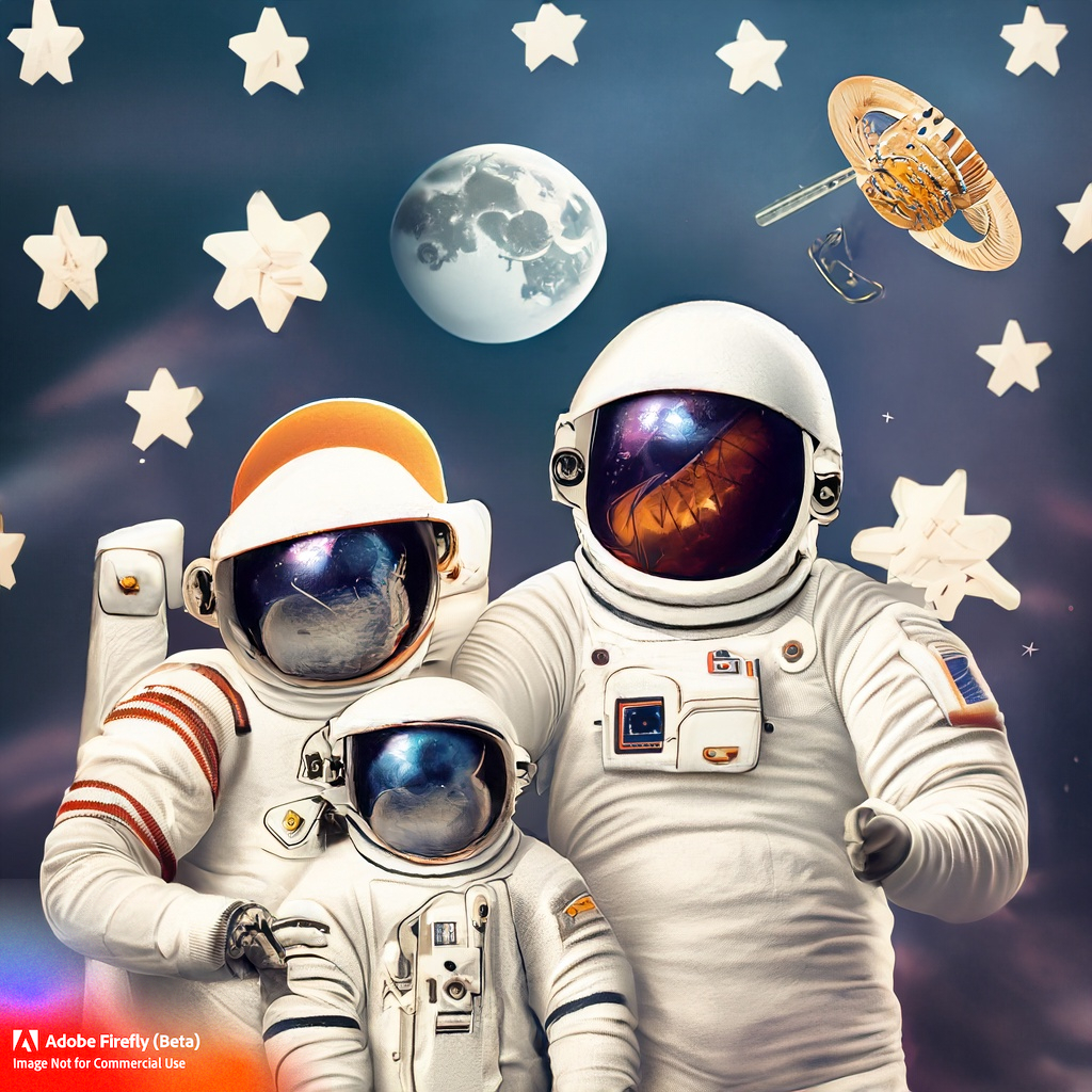 monitecuenta's tweet photo. Por cierto, usando Firefly AI con la frase "a family portrait with a fly and an astronaut", el bot ha generado esta imagen. Lo que no encuentro es la mosca 🕵️‍♂️ Si alguien la ve, por fa, que me avise en comentarios 📷 https://t.co/JzIzPItm2S