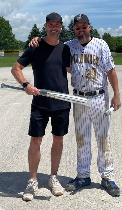 blairjs17's tweet photo. #chiefschallenge Nick Shailes presents a commemorative bat to Steve Mullaley honoring his 4 @ISCFastpitch World Tournament Championships https://t.co/cKkpeGo7FG