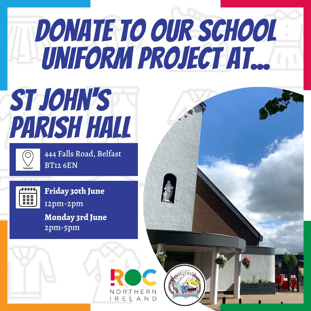 ROC_NI's tweet photo. This week for our School Uniform Projects, we have some donation dates opening in #ballysillan #northbelfast #westbelfast and #ballybeen

Please donate any brand new or pre-loved school uniform items to these projects! 

#schooluniformproject #rocnorthernireland https://t.co/jqCT8SXwU6