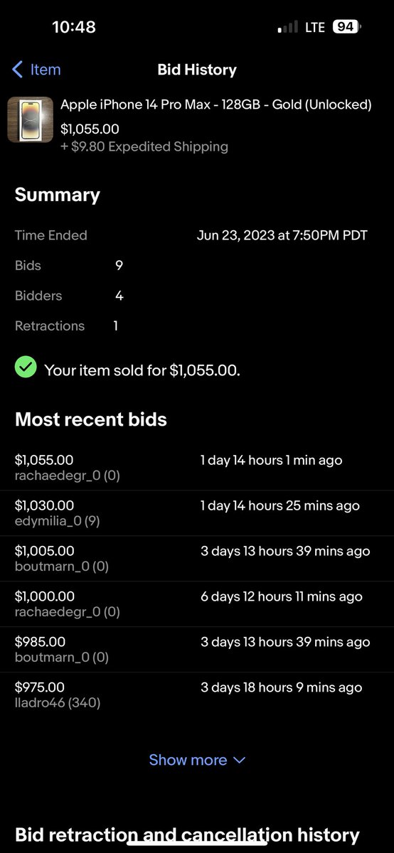 BrandonSwaner's tweet photo. @eBay you have a major problem with bots bidding to keep people from winning products. Probably from competitors trying to get people to buy their products… 8/9 bids were bots. Been using the platform since the beginning. This will probably make me leave. https://t.co/dAGAC4Y5PN