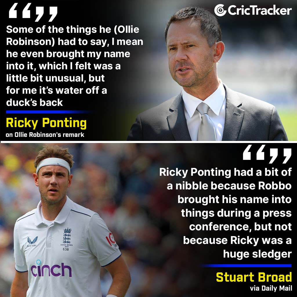 Stuart Broad responds to Ricky Ponting, countering their disparaging comments about Ollie Robinson.

#StuartBroad