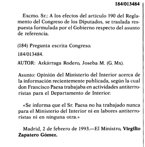 MariadelOlmoI's tweet photo. Confirma #Belloch en su entrevista que Francisco #Paesa trabajó para el gobierno de #FelipeGonzalez
@josebaazkarraga preguntó exactamente eso en el Congreso y le fue negado por el Ministro de Interior.
Las mentiras de los #GAL https://t.co/3iNMrxMmSL