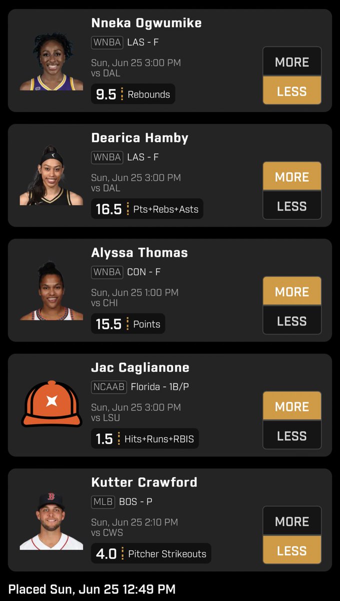 Top 5 MLB/WNBA/NCAAB +EV Plays on the PrizePicks board right now! 👀

All plays found on @DGFantasy 👇🏼
dgfantasy.com/membership-sig…

 Best of luck if tailing! 👍🏼

#GamblingTwitter #PrizePicks #DFS #PlayerProps #Bets #MLB #WNBA