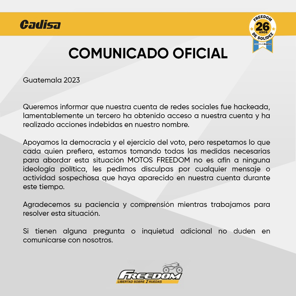 COMUNICADO OFICIAL CADISA