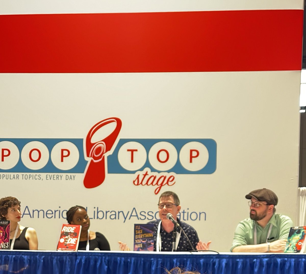 Having fun at the Pop Top Stage with Mystery/Thriller authors- my to read list is growing exponentially!!!! #alaac2023 @Willothewords @JamesKlise @mimi_albert @TashMcAdam @GailAgnesM