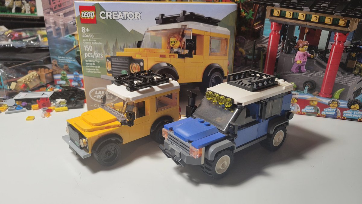 alt_world's tweet photo. A  quick Lego build.

Lego Creator 40650 Land Rover Classic Defender. A neat 20 minutes of clicking.

Pictured next to the Lego non-branded Land Rover from the Safari set (for size comparison) and out and about in #Legoville

#Lego #LandRover #Afol #LegoCreator #LegoCity https://t.co/zB9qvDxKqd