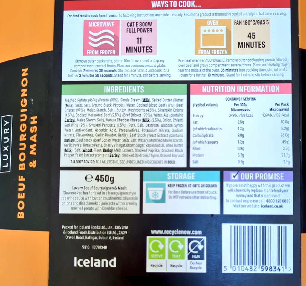 @IcelandFoods if You ADD AN ALLERGAN please add a warning. Warning Iceland, Luxury Boeuf Bourguignon & Mash has changed  packaging lucky I check ingred,now contains Wheat. ZERO info on packaging about receipt change or now contains an allergen.  #Iceland #GlutenFreeuk #glutenfree