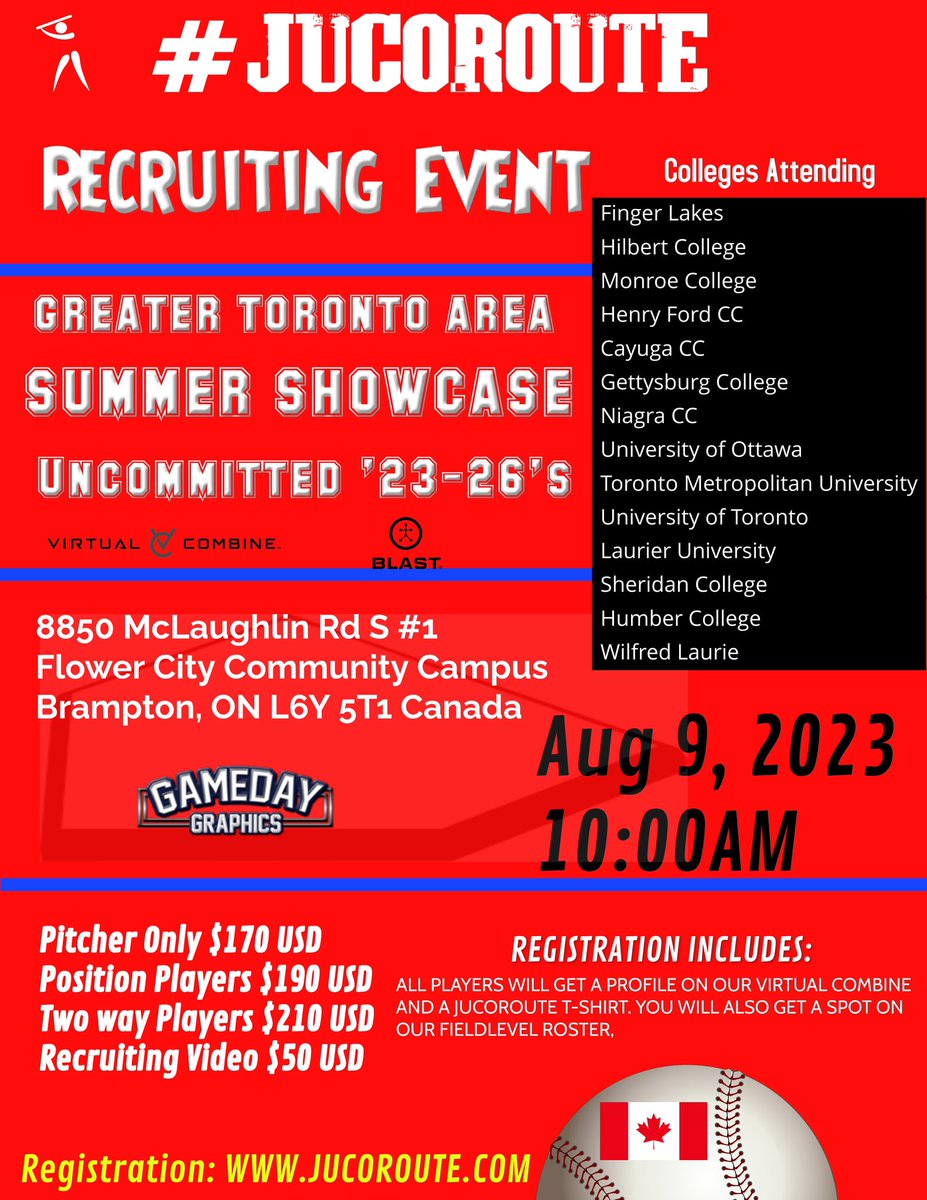 jucoroute's tweet photo. SUMMER SHOWCASE CANADA 
                      🇨🇦
     GREATER TORONTO AREA

⚾️UNCOMMITTED HS GUYS⚾️

📆August 9
⏰10AM
🇨🇦 Greater Toronto Area

Video Sample 👉 https://t.co/XtEWiUzXiW

👇REGISTER👇
https://t.co/po3bZJaZl4

Metrics
@GamedayLLC @virtualcombine https://t.co/QGhmkwGiSv