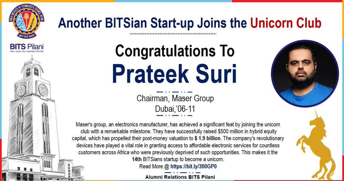 14th #Unicorn by a #BITSian. However, there are many other BITSian startups which may not have got the #unicorn status but seen as highly profitable and doing well. We shall start covering such  amazing startups from #BITSians. 

<a href="/bitspilaniindia/">BITS Pilani</a> #bitspilani