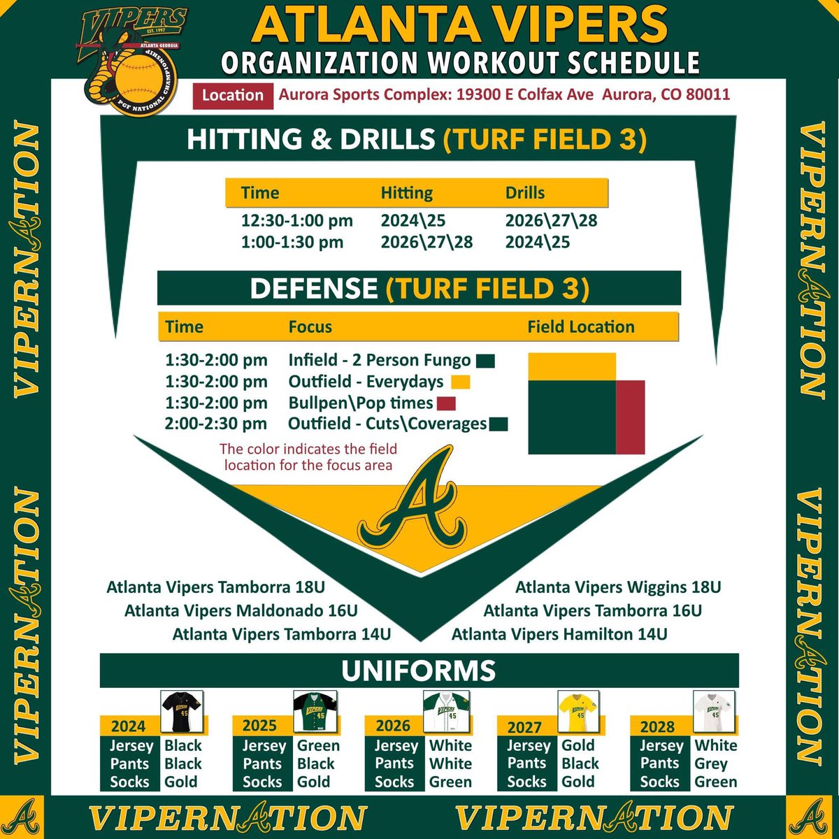 Atlanta Vipers Organization Workout
Monday, June 26 - 12:30p-2:30p
Aurora Sports Complex - Turf Field 3
#pressureisaprivilege
#betheonepercent