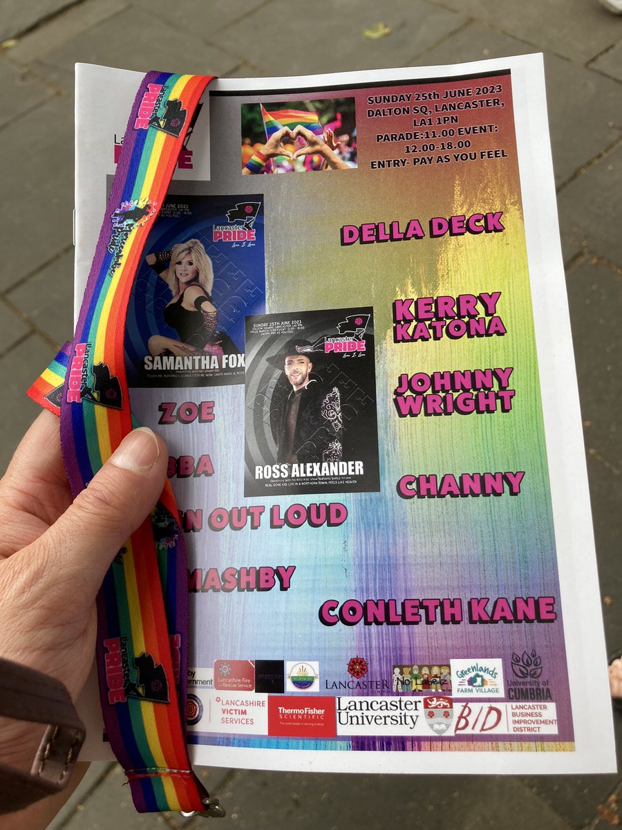 Out supporting Lancaster pride and really looking forward to seeing <a href="/KerryKatona7/">Kerry Katona</a> and <a href="/SamFoxCom/">Samantha Fox</a> . Happy pride folks. 😀🏳️‍🌈🏳️‍🌈🏳️‍🌈